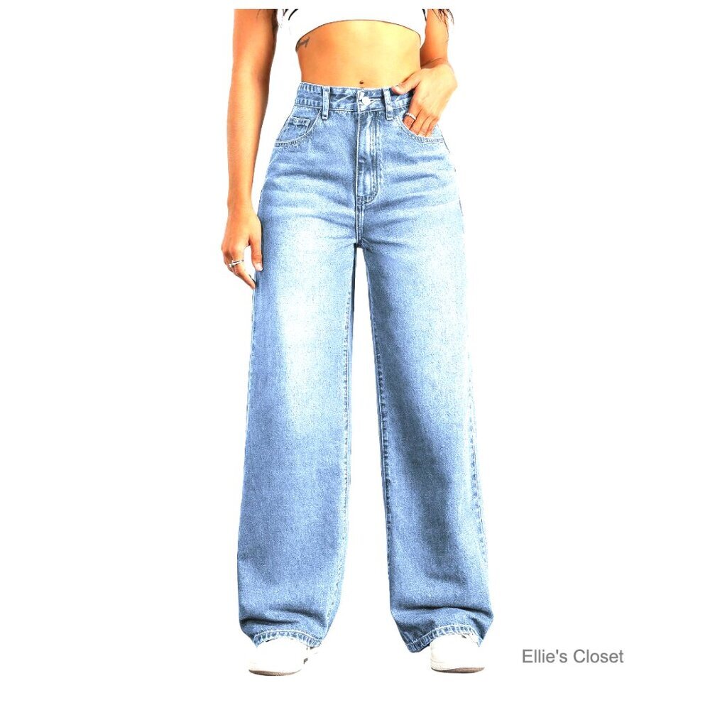 Straight Leg High Waisted Wide Leg Stretchy Boyfriend Denim Pants